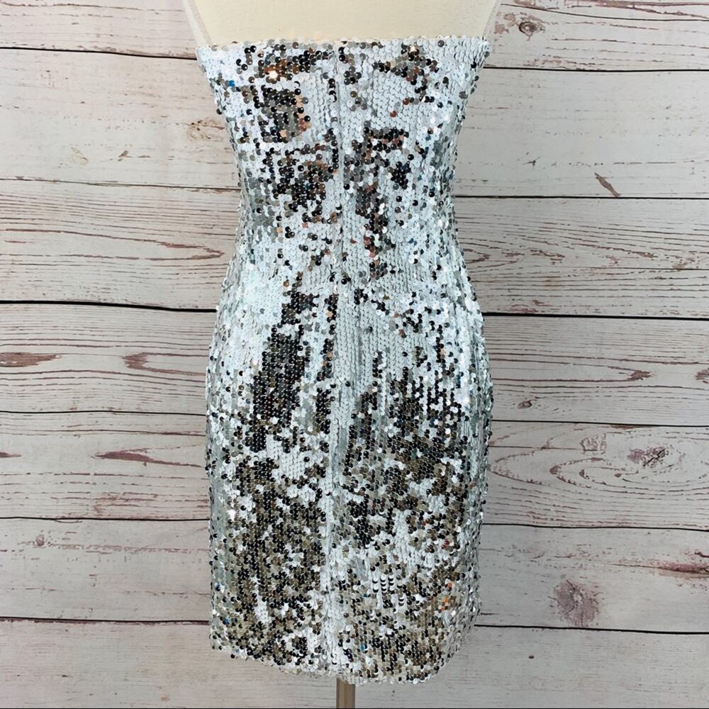 Lily Rose silver and white sequin strapless dress - Picture 5 of 8